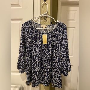 NWT Michael Kors Navy Bell Sleeve Top size M